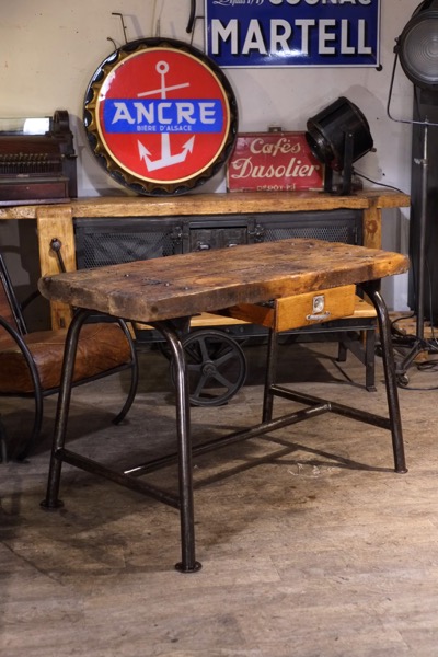 etabli ancien metal et bois